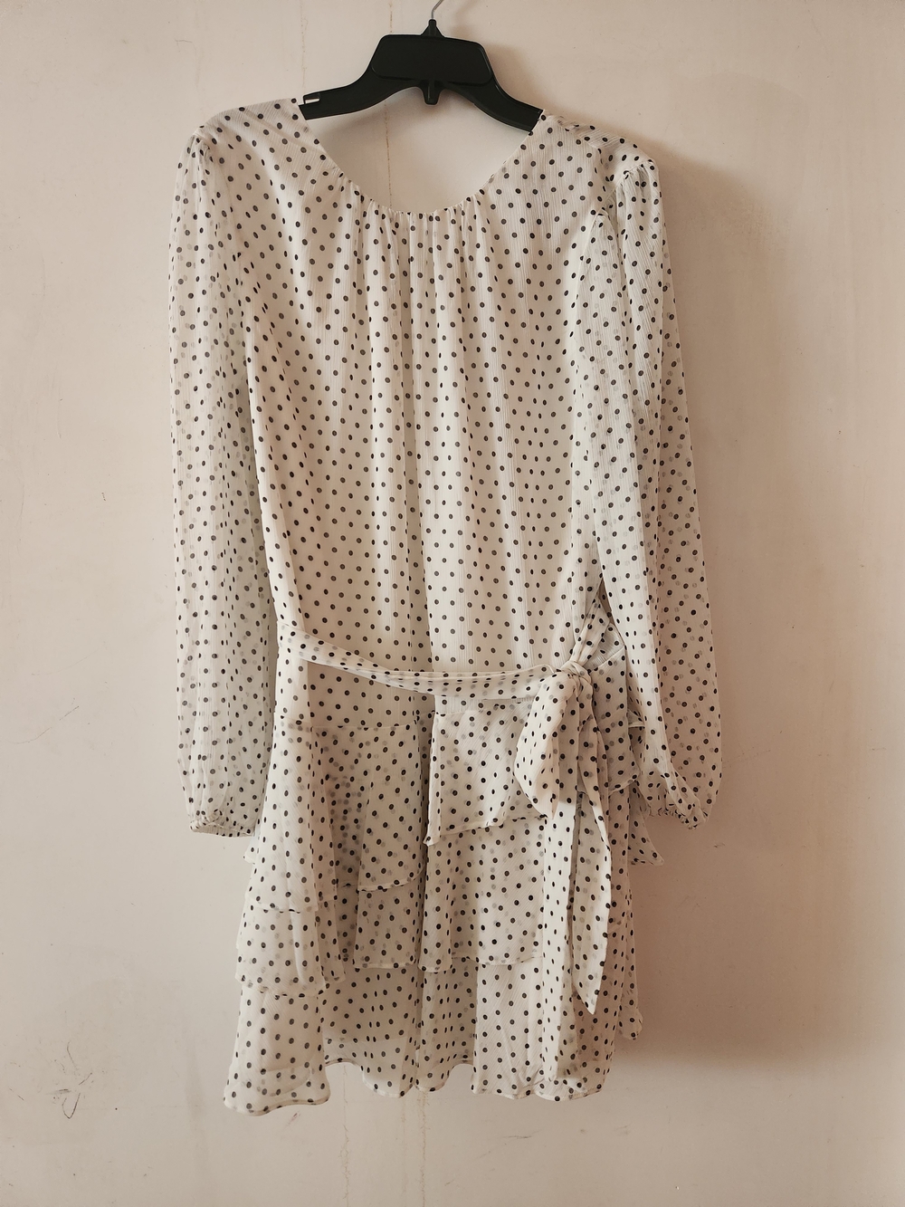 💕5/$25 Express White Long-Sleeve Polka Dot Tie-Waist Dress